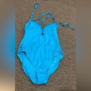 EUC! Laundry by Shelli Segal Aqua Blue 1pc bathing Swimsuit L pool beach
